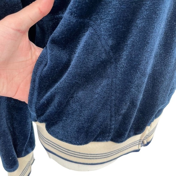 Vintage 70’s Track Jacket Terry Cloth Velour Full Zip Navy Stripe Large - Picture 6 of 9